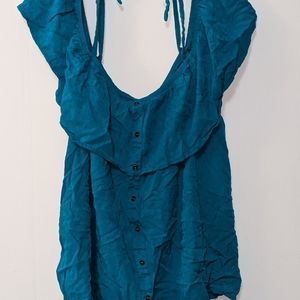 Women's Boutique Plus Size 2X Blouse Off The Shoulder Top Blue